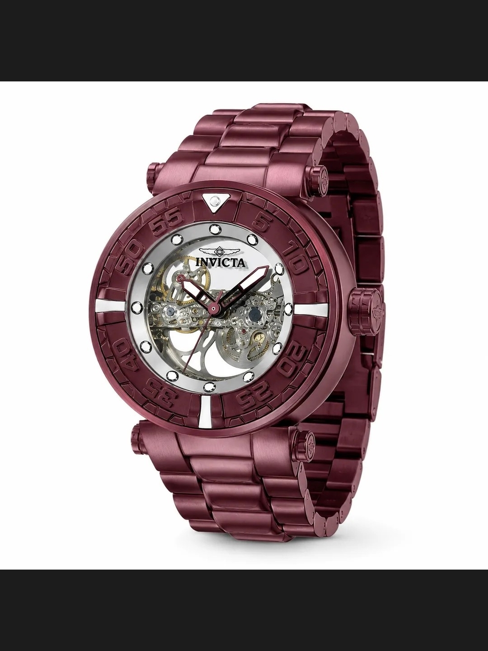Invicta Men's Burgundy Skeleton Stainless Steel Bracelet Watch Automatic